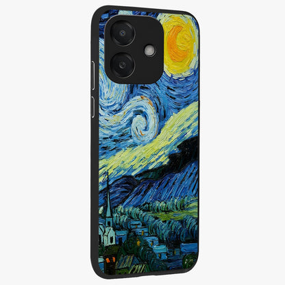 Van Gogh Art Glass Case upright view showcasing expressive painting style artwork with timeless artistic theme.