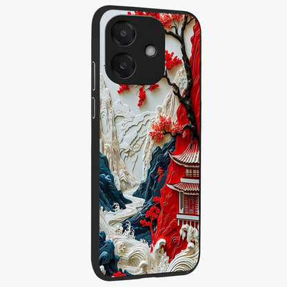 Whispers Of Sakura Waves Glass Case upright view showcasing delicate cherry blossom artwork with elegant nature theme.