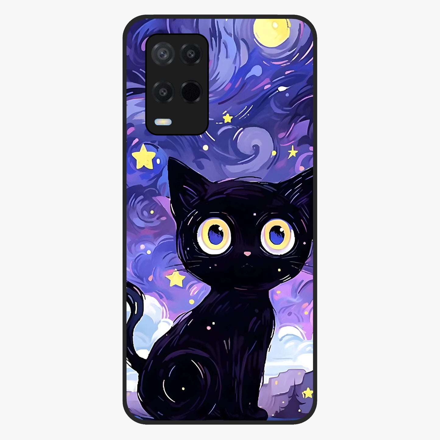 Abstract Cat Art Glass Case showing flat back view with artistic cat illustration and glossy glass finish.