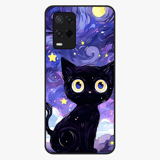 Abstract Cat Art Glass Case showing flat back view with artistic cat illustration and glossy glass finish.