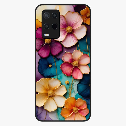 Artlyn Grace Flower Pattern Glass Case showing flat back view with elegant floral pattern artwork and glossy glass finish.