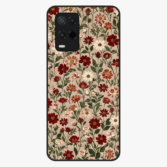 Biege Flower With Leaf Glass Case showing flat back view with soft beige floral artwork and glossy glass finish.