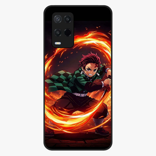 Blazing Sword Resolve Glass Case showing flat back view with fiery sword artwork and glossy glass finish.