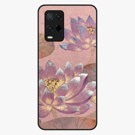 Blossom Mist Lotus Glass Case showing flat back view with serene lotus blossom artwork and glossy glass finish.