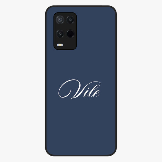 Blue Background Personalized Custom Name Glass Case showing flat back view with minimal blue background and custom name design.