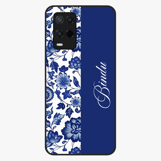 Blue Vintage Floral Pattern Glass Case upright view showcasing timeless floral illustration with vintage inspired style.