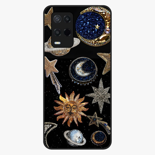 Celestial Gem Constellations Glass Case showing flat back view with sparkling constellation artwork and glossy glass finish.