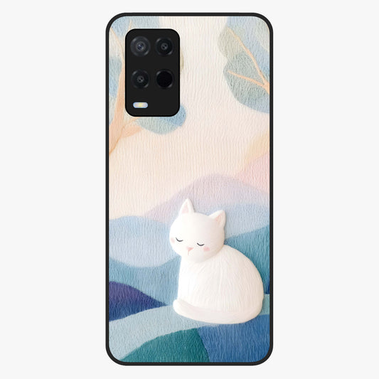 Cotton Dream Cat Glass Case showing flat back view with soft dreamy cat artwork and glossy glass finish.