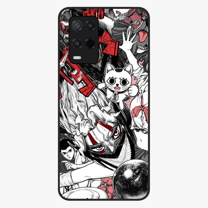 Crimson Chaos Panel Glass Case showing flat back view with bold crimson abstract artwork and glossy glass finish.