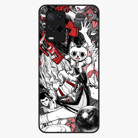 Crimson Chaos Panel Glass Case showing flat back view with bold crimson abstract artwork and glossy glass finish.