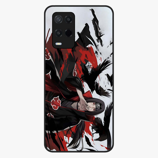 Crimson Crow Illusion Glass Case showing flat back view with artistic crow illusion artwork and glossy glass finish.
