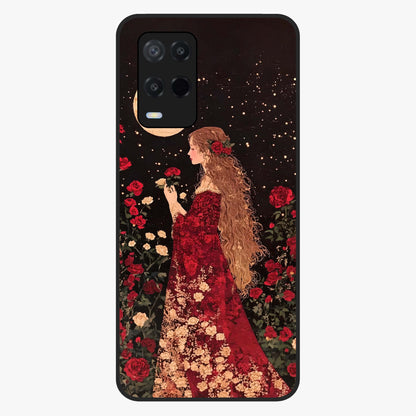 Crimson Dreams Glass Case showing flat back view with dreamy crimson artwork and glossy glass finish.