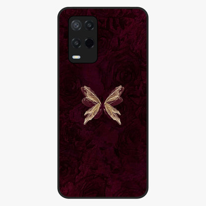 Crimson Fade Butterfly Glass Case showing flat back view with fading butterfly artwork and glossy glass finish.