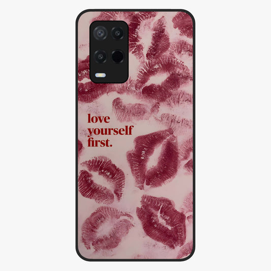 Crimson Kiss Love Glass Case showing flat back view with romantic crimson themed artwork and glossy glass finish.