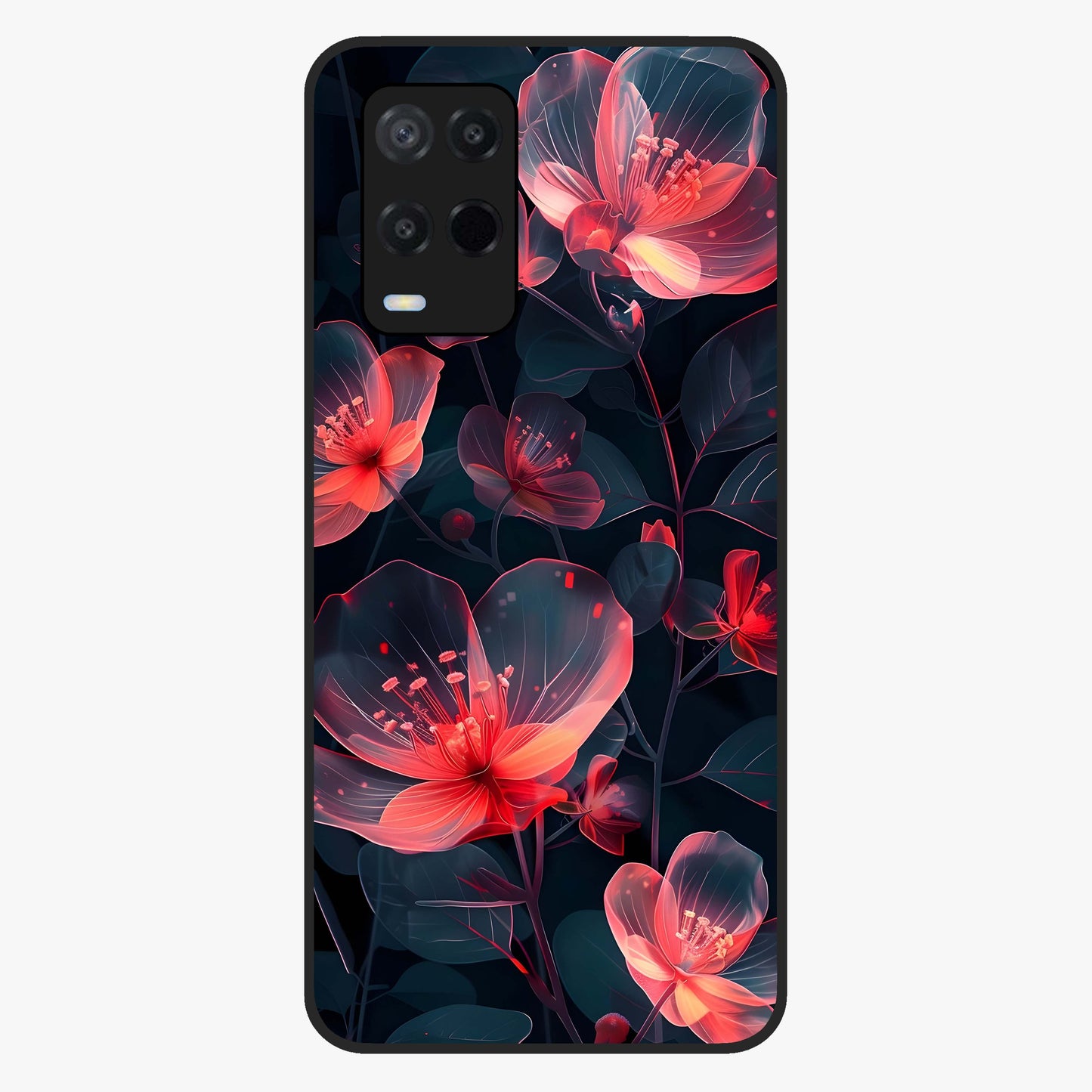 Dark Shade of Flower Glass Case showing flat back view with elegant dark floral artwork and glossy glass finish.
