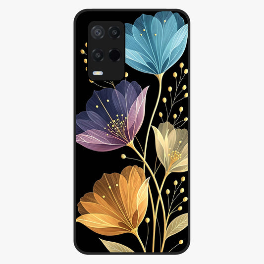 Delicate Multicolor Flowers Glass Case showing flat back view with vibrant floral artwork and glossy glass finish.