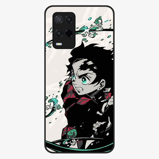 Demon Slayer Glass Case showing flat back view with bold anime inspired artwork and glossy glass finish.