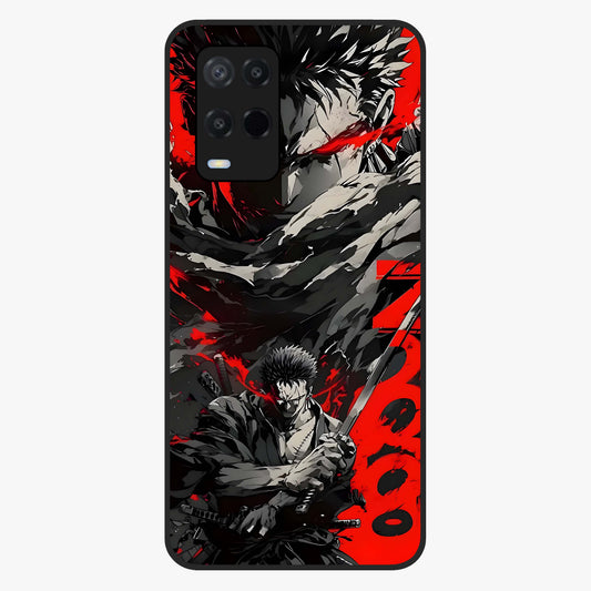 Demon Sword Resolve Glass Case showing flat back view with fierce sword warrior artwork and glossy glass finish.