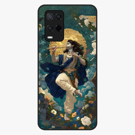 Divine Krishna Art Glass Case showing flat back view with Lord Krishna artwork and glossy glass finish.