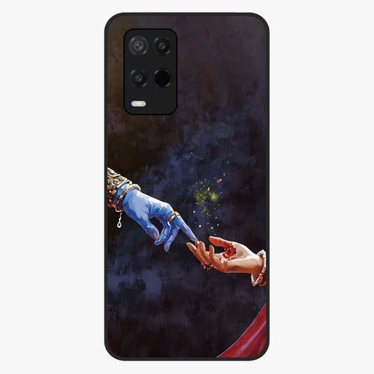 Divine Touch Eternal Glass Case showing flat back view with spiritual themed artwork and glossy glass finish.