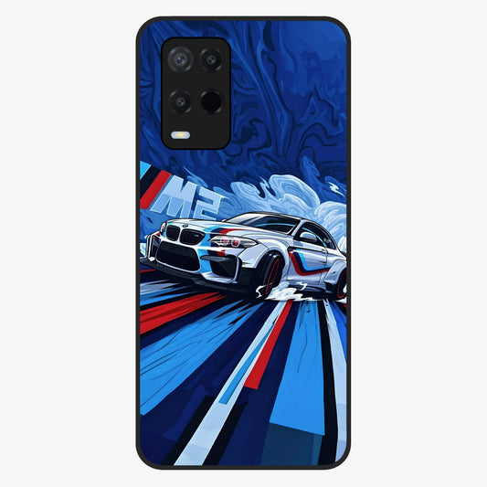 Drift Power Rush Glass Case showing flat back view with dynamic racing inspired artwork and glossy glass finish.