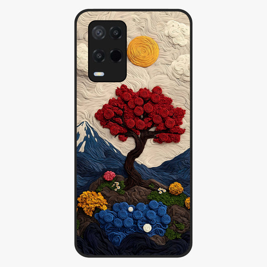 Eternal Nature Tapestry Glass Case showing flat back view with intricate nature tapestry artwork and glossy glass finish.