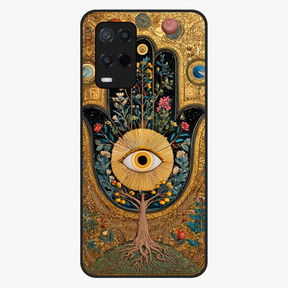 Ethereal Evil Eye Glass Case showing flat back view with mystical evil eye artwork and glossy glass finish.