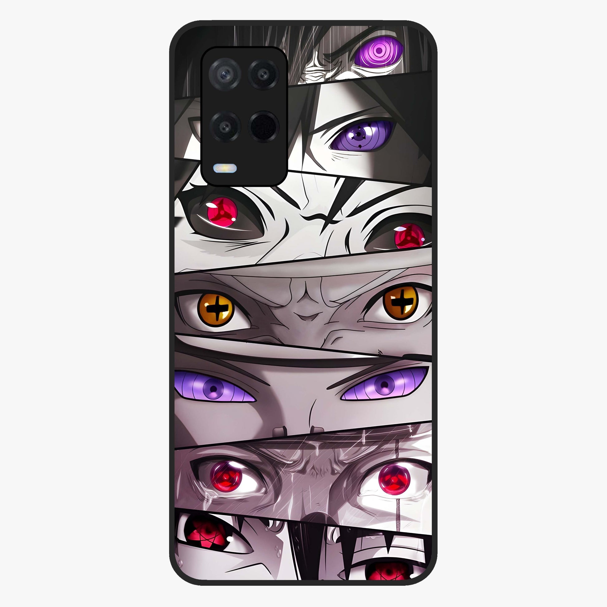 Eyes of Destiny Glass Case showing flat back view with striking eye themed artwork and glossy glass finish.