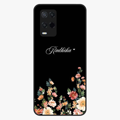 Floral Design With a Custom Personalized Name Glass Case showing flat back view with floral artwork and personalized name design.