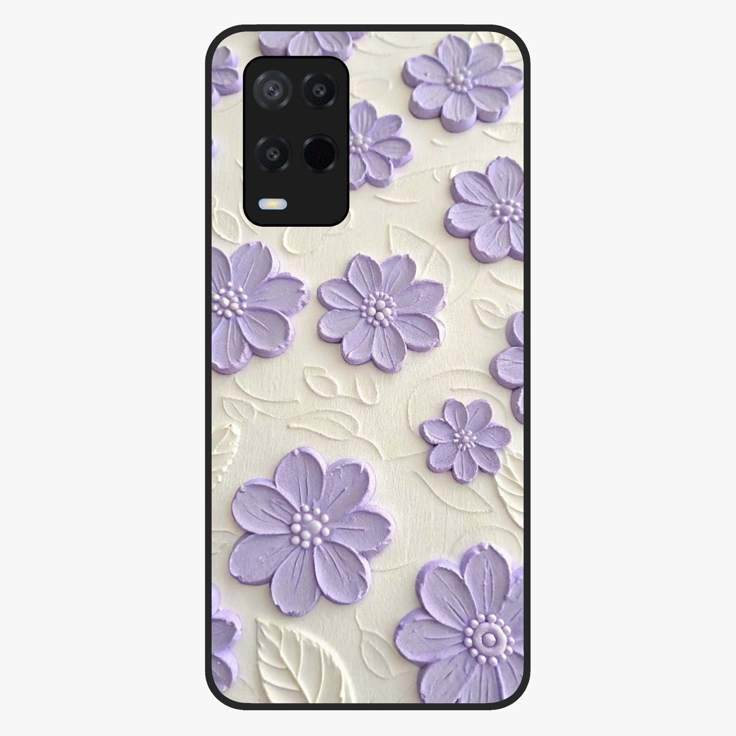 Floral Wall Art With Purple Flowers Glass Case showing flat back view with purple flower artwork and glossy glass finish.