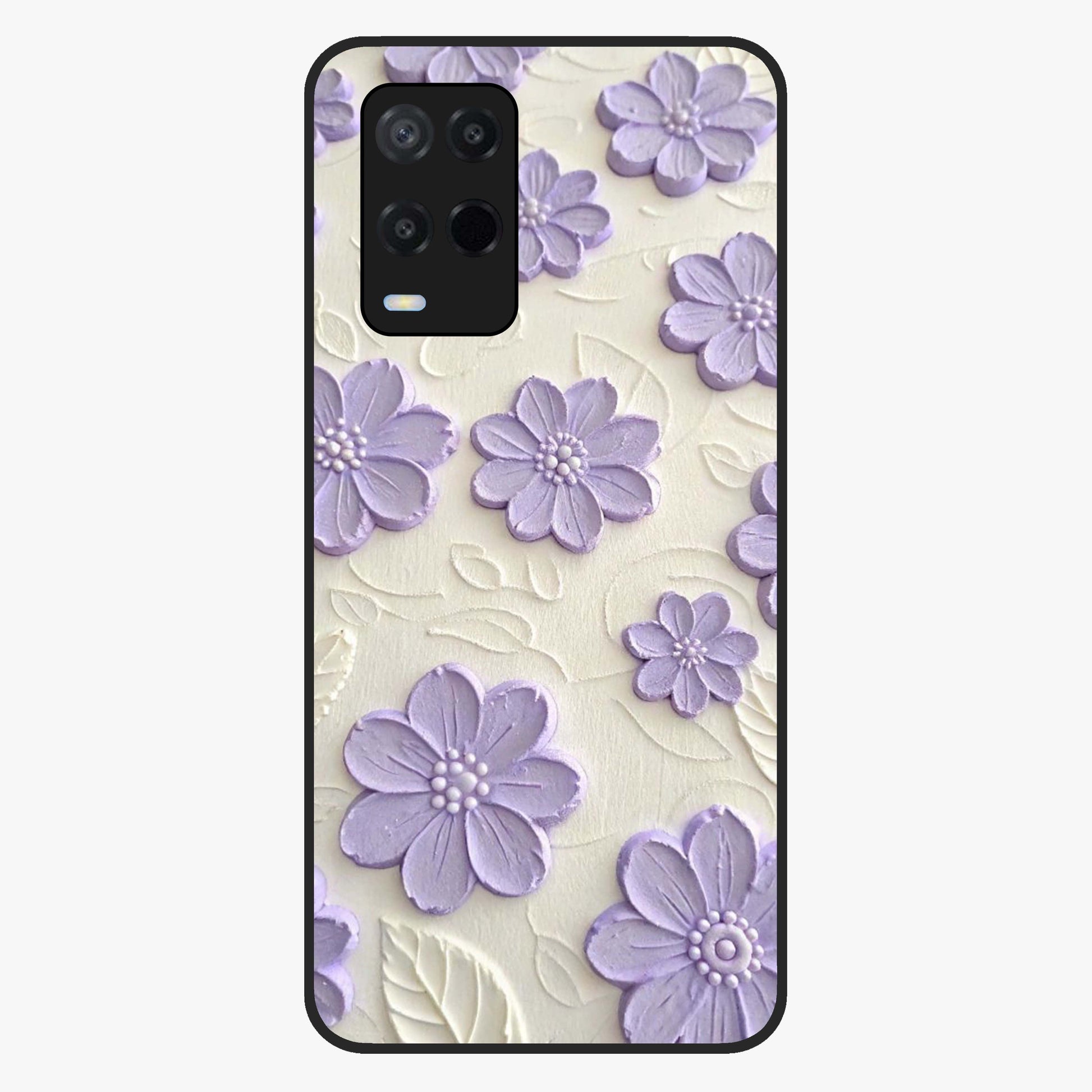 Floral Wall Art With Purple Flowers Glass Case showing flat back view with purple flower artwork and glossy glass finish.