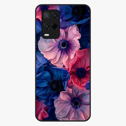Flower Paper Art Pattern Glass Case showing flat back view with paper cut style floral artwork and glossy glass finish.