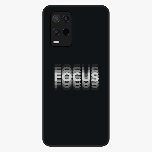 Focus Mode On Glass Case showing flat back view with bold motivational typography design and glossy glass finish.