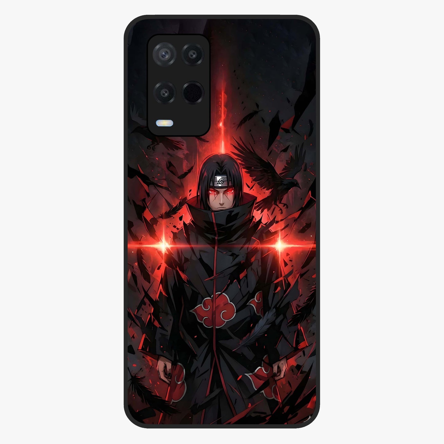 Focused Blade Discipline Glass Case showing flat back view with warrior sword themed artwork and glossy glass finish.