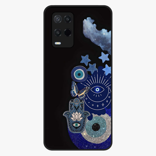 Galactic Charm Cluster Glass Case showing flat back view with glowing celestial charm artwork and glossy glass finish.