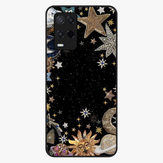 Galactic Jewel Stars Glass Case showing flat back view with sparkling star jewel artwork and glossy glass finish.