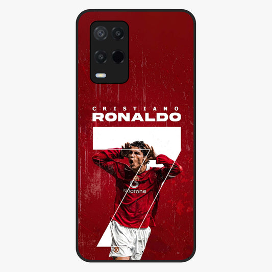 Goal Celebration Legacy Glass Case showing flat back view with football celebration inspired artwork and glossy glass finish.