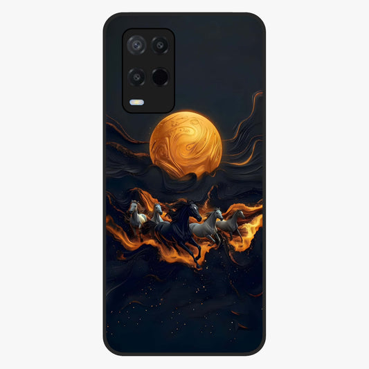 Golden Stallion Moonride Glass Case showing flat back view with majestic horse under moonlight artwork and glossy glass finish.