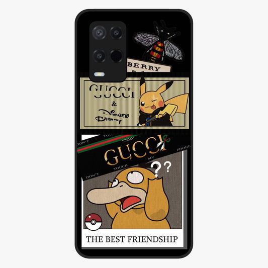 Gucci Play Mashup Glass Case showing flat back view with luxury inspired graphic artwork and glossy glass finish.