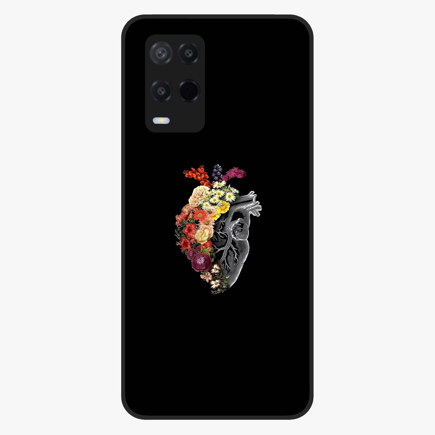 Heart With Flowers Glass Case showing flat back view with heart shaped floral artwork and glossy glass finish.