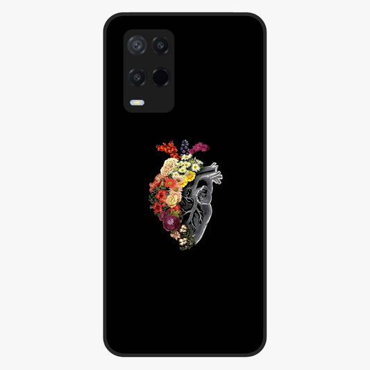 Heart With Flowers Glass Case showing flat back view with heart shaped floral artwork and glossy glass finish.