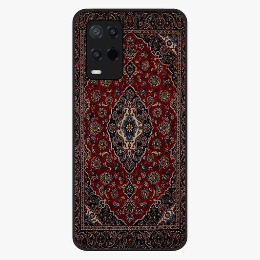 Heritage Carpet Royale Glass Case showing flat back view with ornate Persian carpet inspired pattern and glossy glass finish.