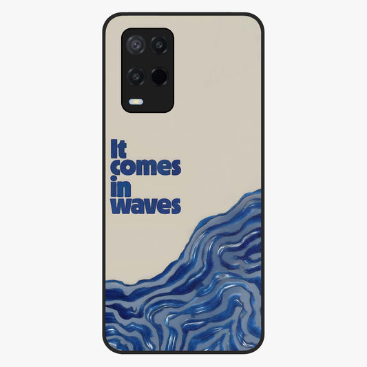 It Comes In Waves Quote Glass Case showing flat back view with inspirational wave themed quote artwork and glossy glass finish.