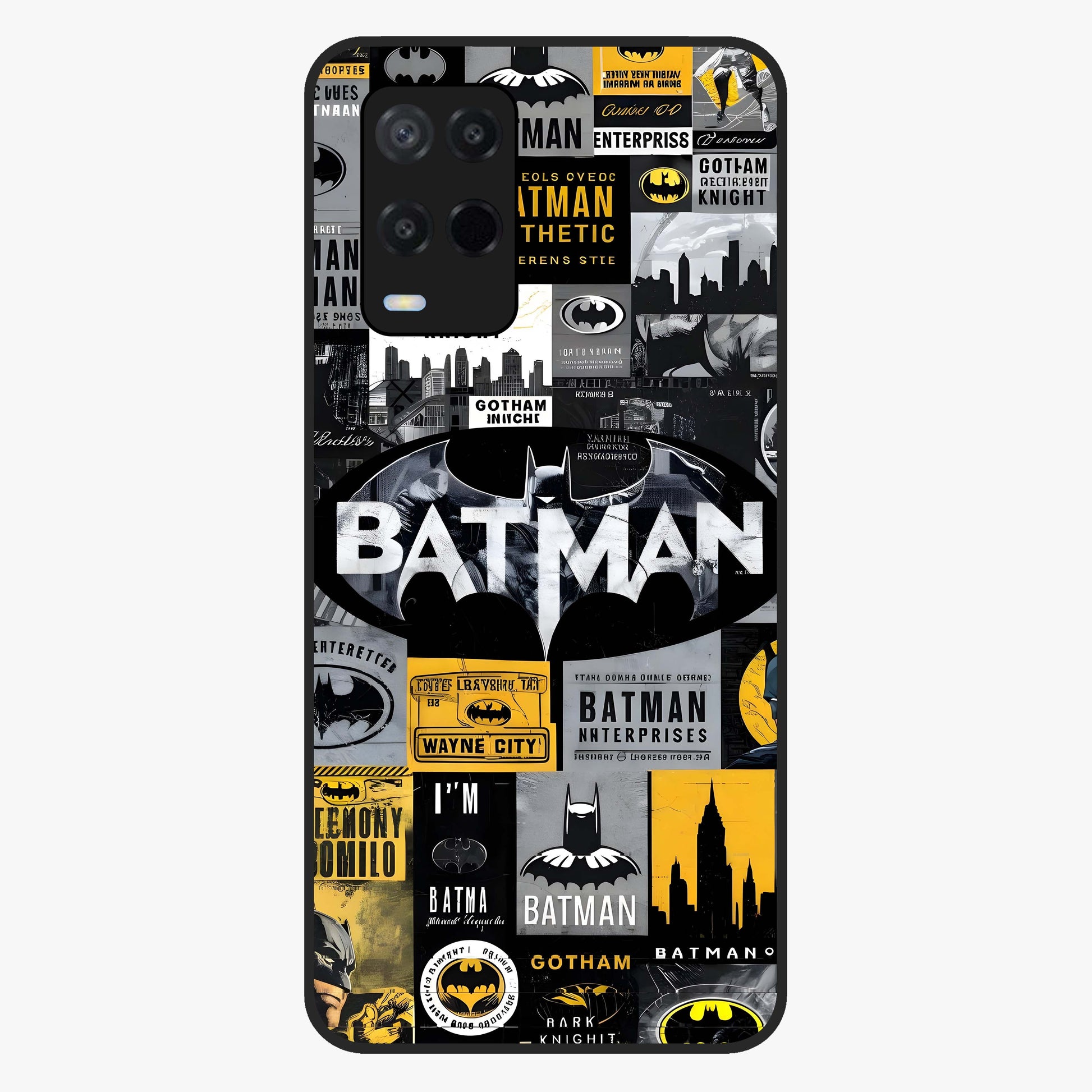 Knight Gotham Rise Glass Case showing flat back view with dark hero inspired artwork and glossy glass finish.