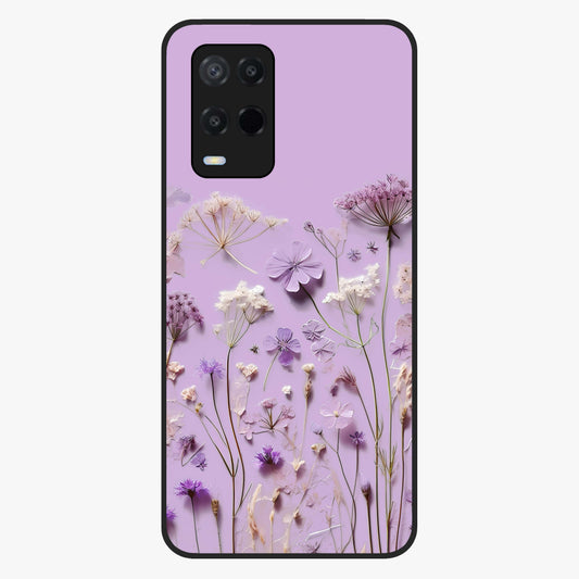 Lavender Blossom Dream Glass Case showing flat back view with soft lavender floral artwork and glossy glass finish.