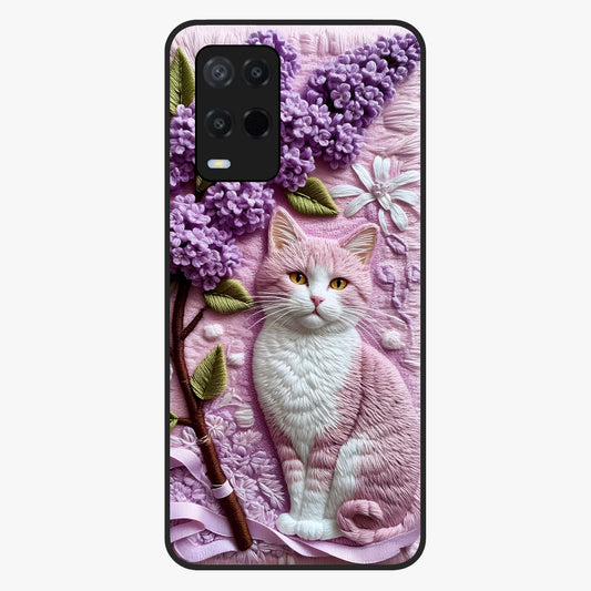 Lavender Cat Whimsy Glass Case showing flat back view with cute lavender cat artwork and glossy glass finish.