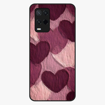 Layered Paper Hearts Glass Case showing flat back view with layered paper heart artwork and glossy glass finish.