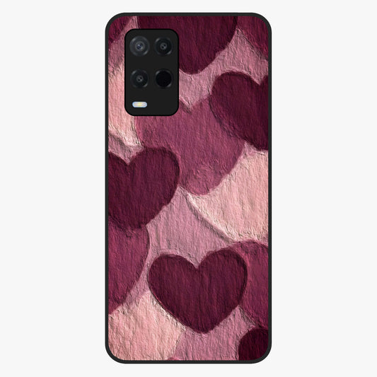 Layered Paper Hearts Glass Case showing flat back view with layered paper heart artwork and glossy glass finish.