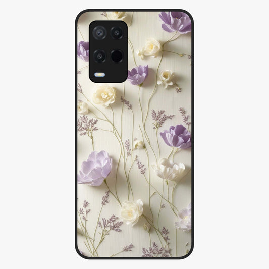 Lilac Breeze Harmony Glass Case showing flat back view with soft lilac themed artwork and glossy glass finish.