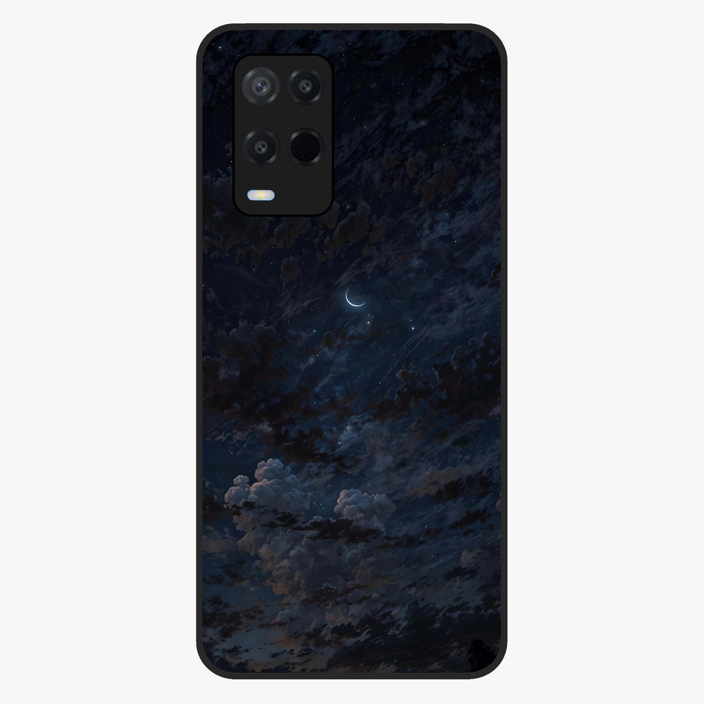Lunar Veil Silence Glass Case showing flat back view with mystical moon veil artwork and glossy glass finish.